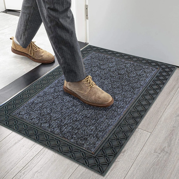 LUXE HOME INTERNATIONAL Rectangular Door Mats For Home Natural Coir Mat Solid Waterproof Low Profile Entrance Rug With Anti-Slip Rubber Backing For Indoor And Outdoor Use (45Cm X 75Cm, Black, Pc 1) - 45x75 cm, Black