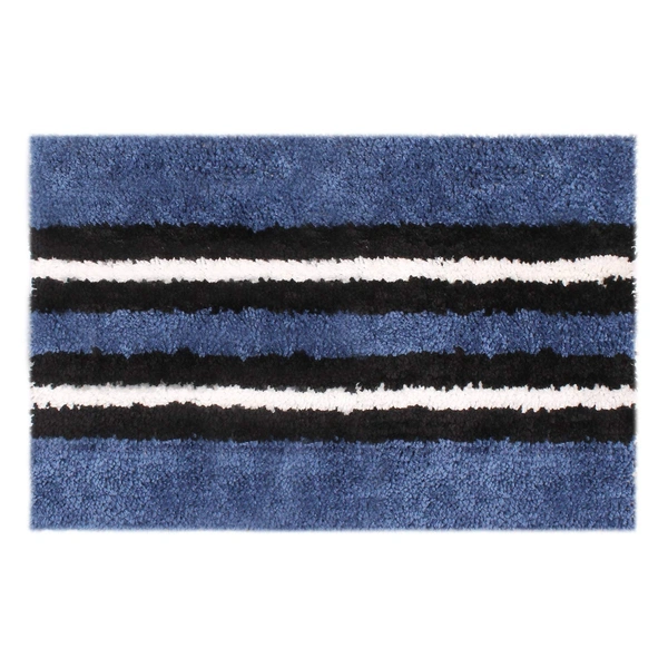 LUXE HOME INTERNATIONAL Stripe Bath Mat Soft, Non Slip Mat for Bedroom and Bathroom Floor - 38x58 cm, Blue