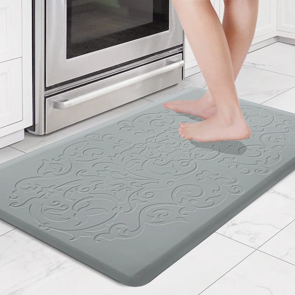 LUXE HOME INTERNATIONAL Anti-Fatigue (45x75 cm) Kitchen Mat – Cushioned Support, Stylish and Durable, Easy to Clean, Non-Slip Bottom – Ideal for Kitchen, Desk, Laundry, Garage - 45x75 cm, Silver