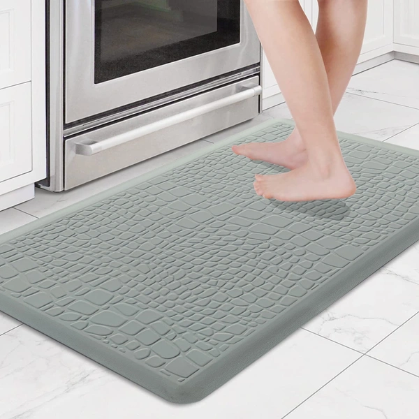 LUXE HOME INTERNATIONAL Anti-Fatigue (45x75 cm) Kitchen Mat – Cushioned Support, Stylish and Durable, Easy to Clean, Non-Slip Bottom – Ideal for Kitchen, Desk, Laundry, Garage - 45x75 cm, Silver