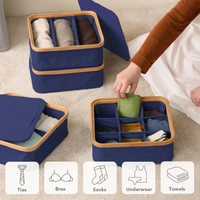LUXE HOME INTERNATIONAL Storage Box for Clothes, Polyester and Bamboo Frame Foldable Multipurpose Use Kitchen, Bathroom Organizer Boxes Toys, Other Supplies - 30x30 cm, Navy