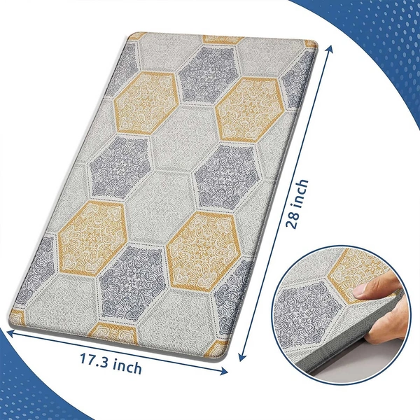 LUXE HOME INTERNATIONAL Anti-Fatigue Kitchen Mat Non-Slip Cushioned Comfort Mat - Geometric Pattern Standing Desk Mat - Waterproof and Easy to Clean for Home and Office - 45x75 cm, Honeycomb