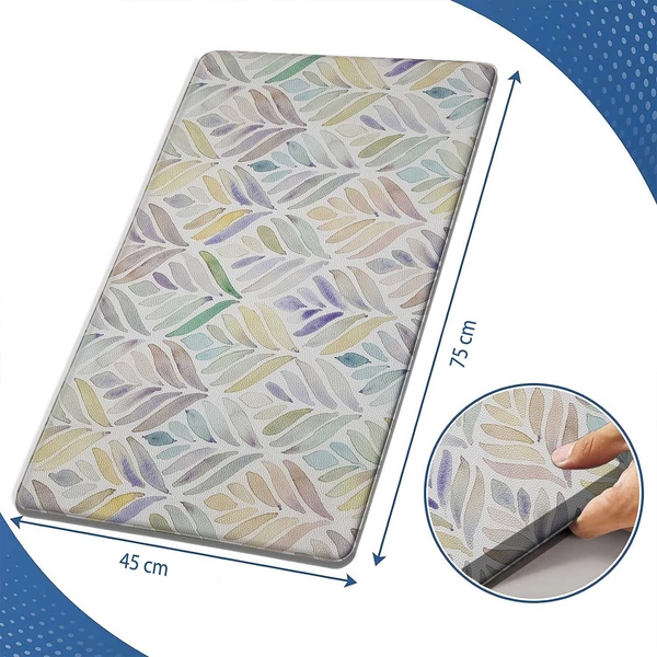 LUXE HOME INTERNATIONAL Anti-Fatigue Kitchen Mat Non-Slip Cushioned Comfort Mat - Geometric Pattern Standing Desk Mat - Waterproof and Easy to Clean for Home and Office - 45x75 cm, Leaf