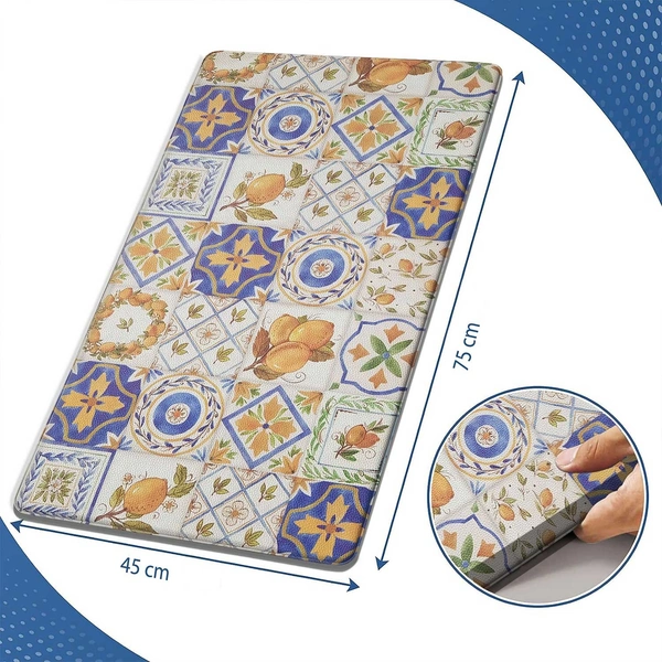 LUXE HOME INTERNATIONAL Anti-Fatigue Kitchen Mat Non-Slip Cushioned Comfort Mat - Geometric Pattern Standing Desk Mat - Waterproof and Easy to Clean for Home and Office - 45x75 cm, Tile