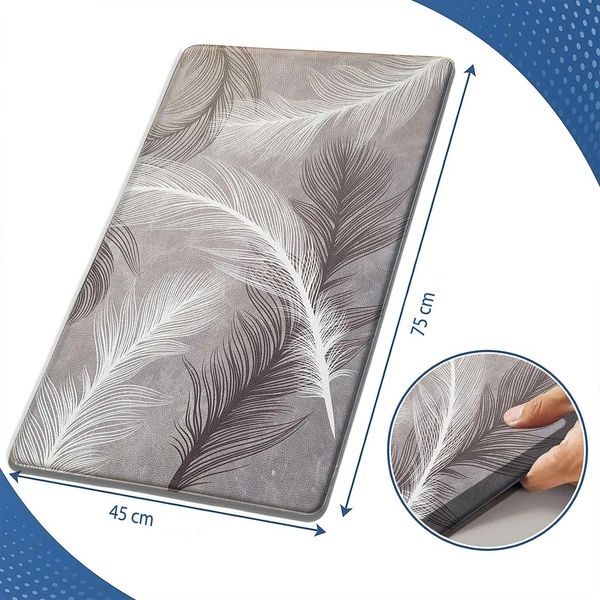 LUXE HOME INTERNATIONAL Anti-Fatigue Kitchen Mat Non-Slip Cushioned Comfort Mat - Geometric Pattern Standing Desk Mat - Waterproof and Easy to Clean for Home and Office - 45x75 cm, feather