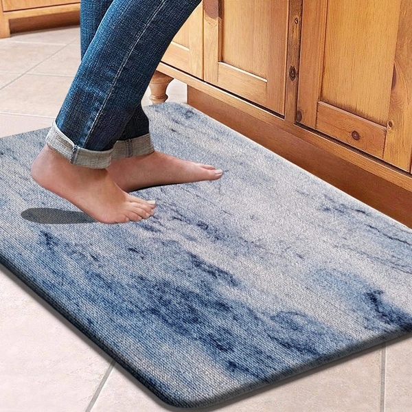 LUXE HOME INTERNATIONAL Cuba PVC Loop Utility Anti-Fatigue Indoor/Outdoor Mats for Home | Cushioned, Non Slip, Washable | Mat for Kitchen, Garage & More - 45x75 cm, Blue