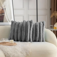LUXE HOME INTERNATIONAL Luxurious Plush Cushion Covers Set of 2, 16x16 Inch, Soft Faux Fur Decorative Cushion Covers for Sofa, Chair, Bed, and Bedroom - Ideal for Kids, Cozy - 16"x16", Grey