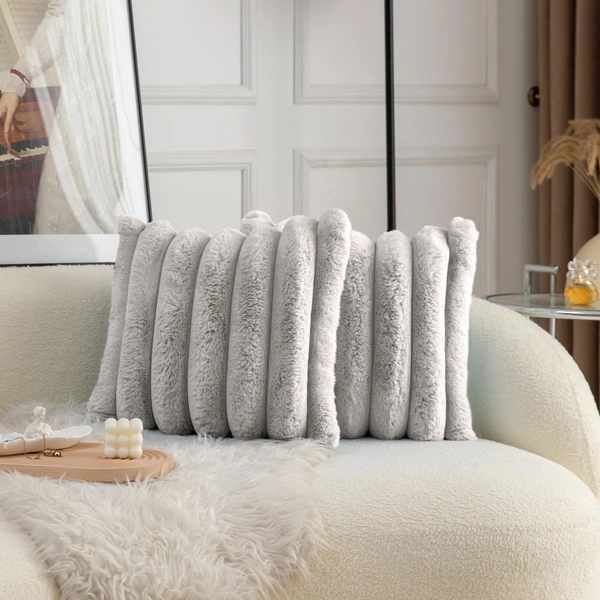 LUXE HOME INTERNATIONAL Luxurious Plush Cushion Covers Set of 2, 16x16 Inch, Soft Faux Fur Decorative Cushion Covers for Sofa, Chair, Bed, and Bedroom - Ideal for Kids, Cozy - 16"x16", White