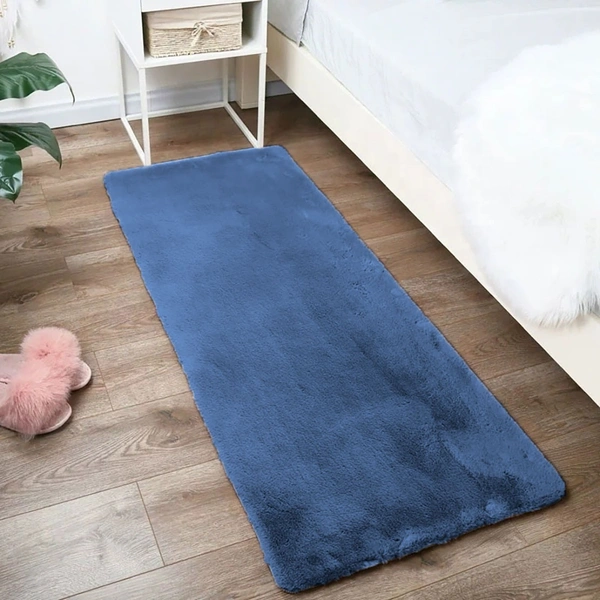 LUXE HOME INTERNATIONAL Rabbit Fur Super Soft Non Slip Floor Runner for Bedroom - 2x5 Ft, Blue