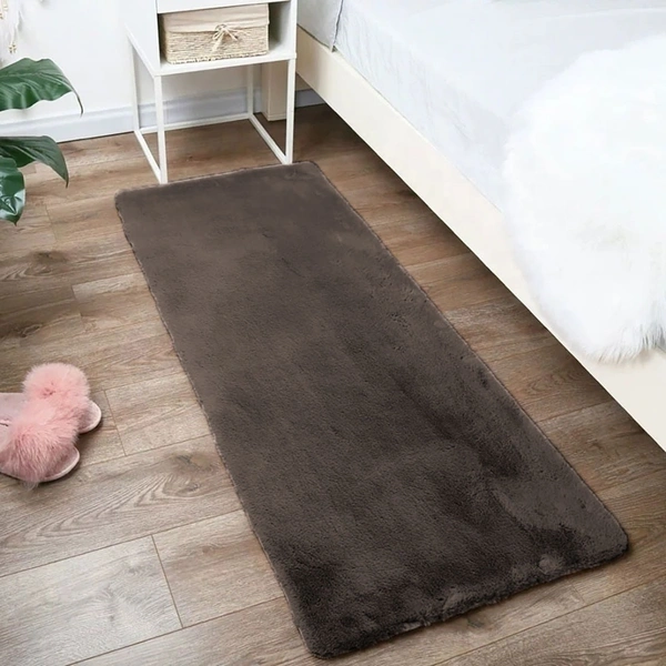 LUXE HOME INTERNATIONAL Ruffle Bath Runner Rabbit Fur 1000 Gsm Bathroom Door Foot Mats Anti Skid Water Absorbent Easy Machine Washable Rug For Entrance|Kitchen Floor|2 X 5 Ft|Cocoa|Pack Of 1 - 2x5 Ft, Cocoa