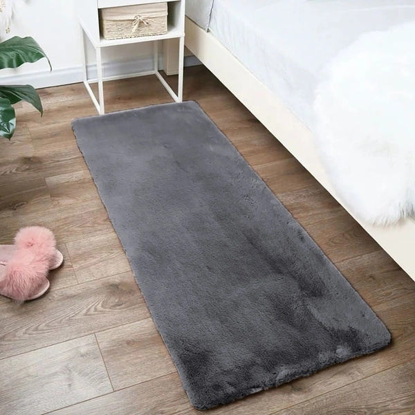LUXE HOME INTERNATIONAL Rabbit Fur Super Soft Non Slip Floor Runner for Bedroom - 2x5 Ft, Grey