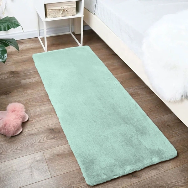 LUXE HOME INTERNATIONAL Rabbit Fur Super Soft Non Slip Floor Runner for Bedroom - 2x5 Ft, Lime