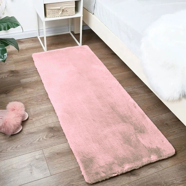 LUXE HOME INTERNATIONAL Runner Super Soft Anti Skid Rabbit Fur(1000 GSM) Bathroom Mats for Bedroom,Door,Kitchen Floor(2 X 5 Ft,Peach) Pack of 1 - 2x5 Ft, Peach