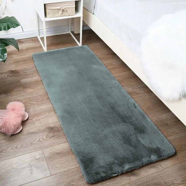 LUXE HOME INTERNATIONAL Ruffle Bath Runner Rabbit Fur 1000 GSM Super Soft, Anti Skid Rug for Bedroom (2 X 5 Ft, Seige, Pack of 1), Grey - 2x5 Ft, Seige