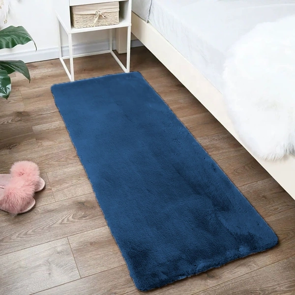 LUXE HOME INTERNATIONAL Rabbit Fur Super Soft Non Slip Floor Runner for Bedroom - 2x5 Ft, Teal