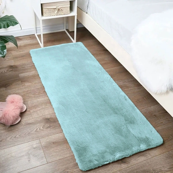 LUXE HOME INTERNATIONAL Rabbit Fur Super Soft Non Slip Floor Runner for Bedroom - 2x5 Ft, Turquish