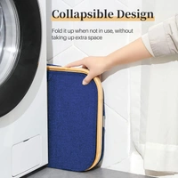 LUXE HOME INTERNATIONAL Laundry Basket for Clothes, Premium Bamboo Storage Bag with Lid Multipurpose Used In Laundry Rooms, Bedrooms, Bathrooms (40x45x33 cm, Navy Blue) - 40X33X45CM, Navy Blue