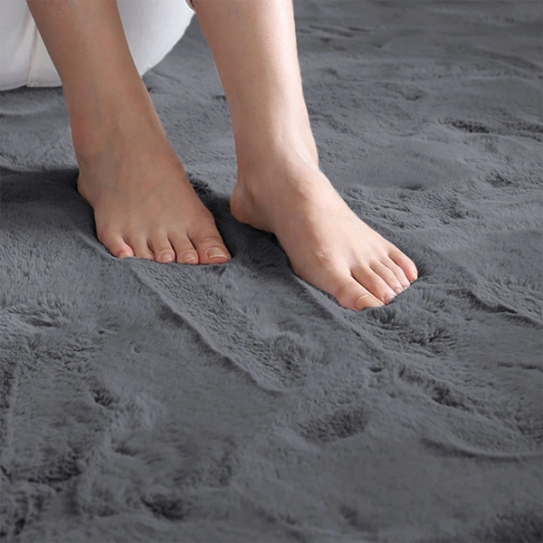 LUXE HOME INTERNATIONAL Ruffle Floor Rug Rabbit Fur 1000 Gsm Living Room Foot Mats Anti Skid Water Absorbent Easy Machine Washable Rectangular Rug For Bedroom|Floor|3 X 5 Ft|Grey|Pack Of 1 - 3x5 Ft, Grey