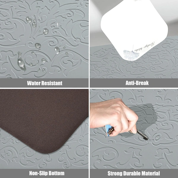 LUXE HOME INTERNATIONAL Anti-Fatigue (45x75 cm) Kitchen Mat – Cushioned Support, Stylish and Durable, Easy to Clean, Non-Slip Bottom – Ideal for Kitchen, Desk, Laundry, Garage - 45x75 cm, Silver