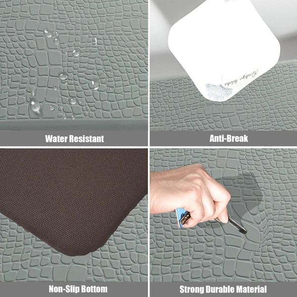 LUXE HOME INTERNATIONAL Anti-Fatigue (45x75 cm) Kitchen Mat – Cushioned Support, Stylish and Durable, Easy to Clean, Non-Slip Bottom – Ideal for Kitchen, Desk, Laundry, Garage - 45x75 cm, Silver