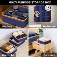LUXE HOME INTERNATIONAL Storage Box for Clothes, Polyester and Bamboo Frame Foldable Multipurpose Use Kitchen, Bathroom Organizer Boxes Toys, Other Supplies - 30x30 cm, Navy