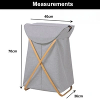 LUXE HOME INTERNATIONAL Laundry Basket for Clothes, Premium Bamboo Big Storage Bag with Lid Multipurpose Used In Laundry Rooms, Bedrooms, Bathrooms - 40x70 cm, Grey