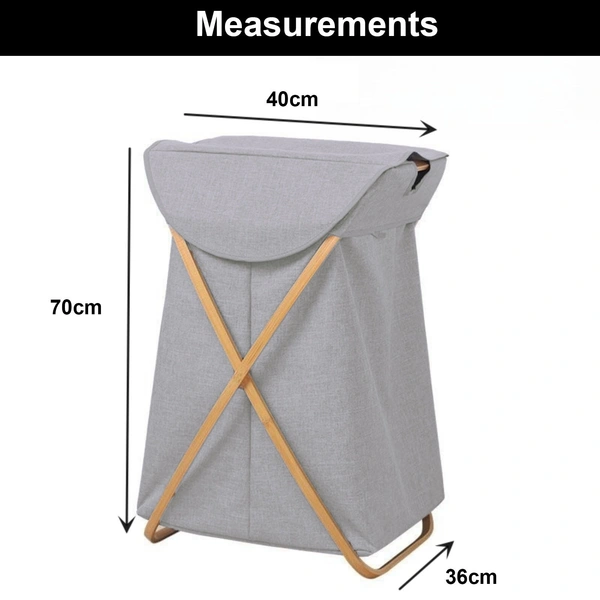 LUXE HOME INTERNATIONAL Laundry Basket for Clothes, Premium Bamboo Big Storage Bag with Lid Multipurpose Used In Laundry Rooms, Bedrooms, Bathrooms - 40x70 cm, Grey