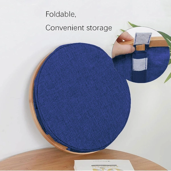 LUXE HOME INTERNATIONAL Round Fabric Storage Basket with Bamboo Handles - Durable Toy Organizer and Laundry Hamper - Collapsible Blue Storage Bin for Kids' Room, Nursery, and Home - 45x50 cm, Navy