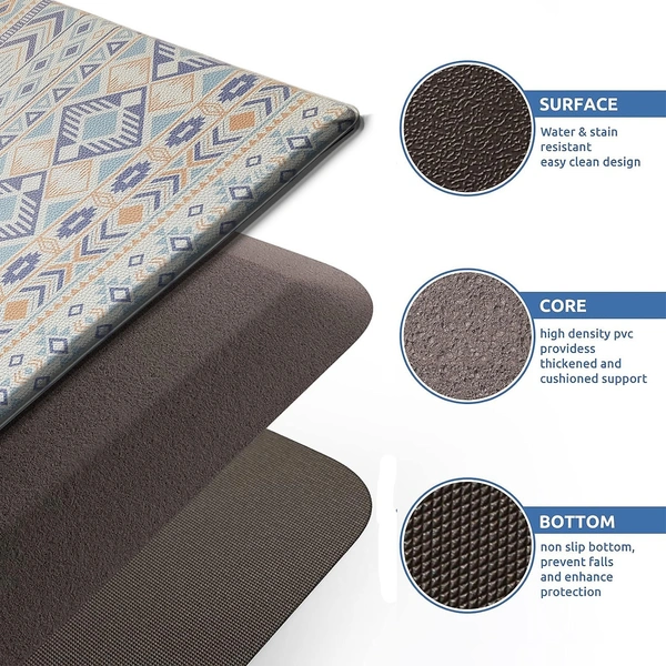 LUXE HOME INTERNATIONAL Anti-Fatigue Kitchen Mat Non-Slip Cushioned Comfort Mat - Geometric Pattern Standing Desk Mat - Waterproof and Easy to Clean for Home and Office - 45x75 cm, Multi