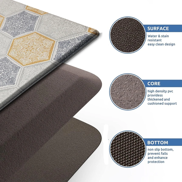 LUXE HOME INTERNATIONAL Anti-Fatigue Kitchen Mat Non-Slip Cushioned Comfort Mat - Geometric Pattern Standing Desk Mat - Waterproof and Easy to Clean for Home and Office - 45x75 cm, Honeycomb