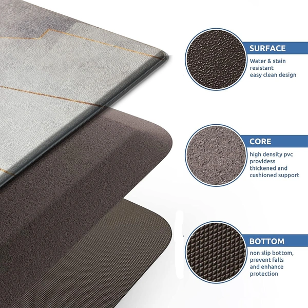 LUXE HOME INTERNATIONAL Anti-Fatigue Kitchen Mat Non-Slip Cushioned Comfort Mat - Geometric Pattern Standing Desk Mat - Waterproof and Easy to Clean for Home and Office - 45x75 cm, Abstract