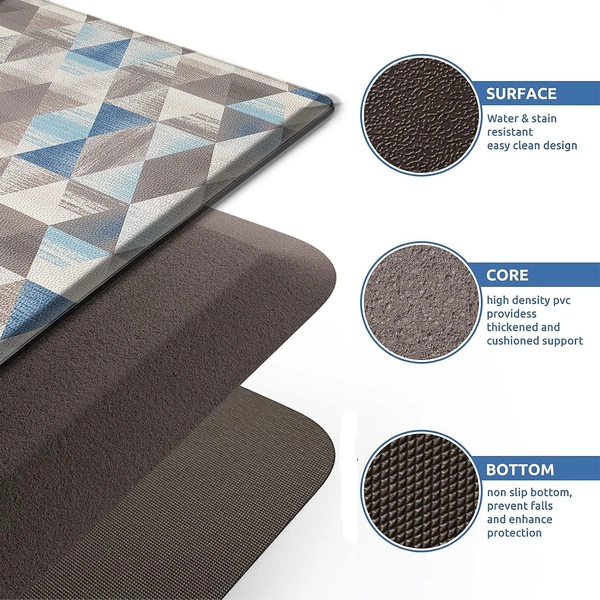 LUXE HOME INTERNATIONAL Anti-Fatigue Kitchen Mat Non-Slip Cushioned Comfort Mat - Geometric Pattern Standing Desk Mat - Waterproof and Easy to Clean for Home and Office - 45x75 cm, Geometrical