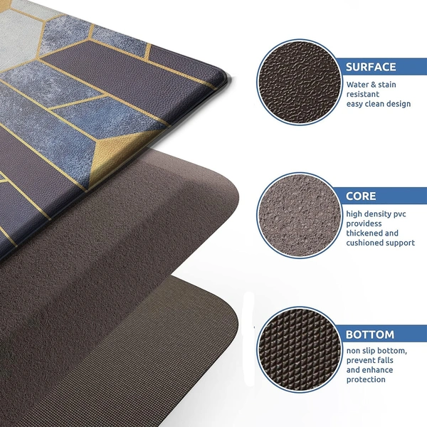 LUXE HOME INTERNATIONAL Anti-Fatigue Kitchen Mat Non-Slip Cushioned Comfort Mat - Geometric Pattern Standing Desk Mat - Waterproof and Easy to Clean for Home and Office - 45x75 cm, Cules