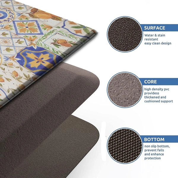 LUXE HOME INTERNATIONAL Anti-Fatigue Kitchen Mat Non-Slip Cushioned Comfort Mat - Geometric Pattern Standing Desk Mat - Waterproof and Easy to Clean for Home and Office - 45x75 cm, Tile