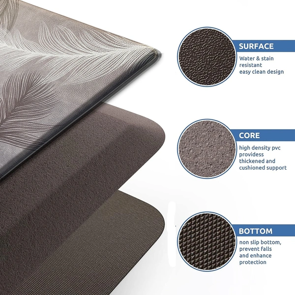 LUXE HOME INTERNATIONAL Anti-Fatigue Kitchen Mat Non-Slip Cushioned Comfort Mat - Geometric Pattern Standing Desk Mat - Waterproof and Easy to Clean for Home and Office - 45x75 cm, feather