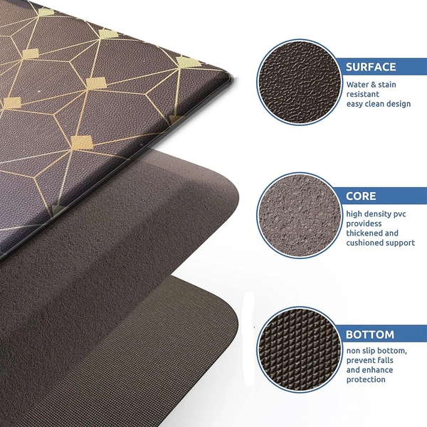 LUXE HOME INTERNATIONAL Anti-Fatigue Kitchen Mat Non-Slip Cushioned Comfort Mat - Geometric Pattern Standing Desk Mat - Waterproof and Easy to Clean for Home and Office - 45x75 cm, Gradation