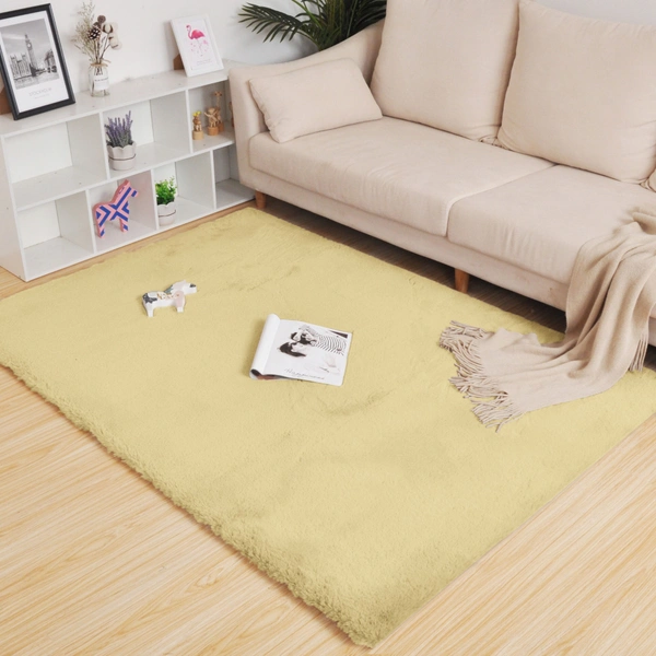 LUXE HOME INTERNATIONAL Rabbit Fur Super Soft Non Slip Floor Carpets for Bedroom, Livingroom - 4x6 Ft, Gold
