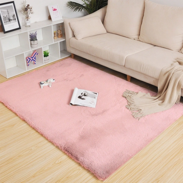 LUXE HOME INTERNATIONAL Rabbit Fur Super Soft Non Slip Floor Carpets for Bedroom, Livingroom - 4x6 Ft, Peach