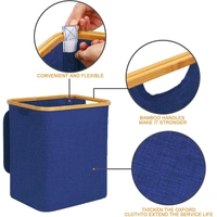 LUXE HOME INTERNATIONAL Laundry Basket for Clothes, Premium Bamboo Storage Bag with Lid Multipurpose Used In Laundry Rooms, Bedrooms, Bathrooms (40x45x33 cm, Navy Blue) - 40X33X45CM, Navy Blue