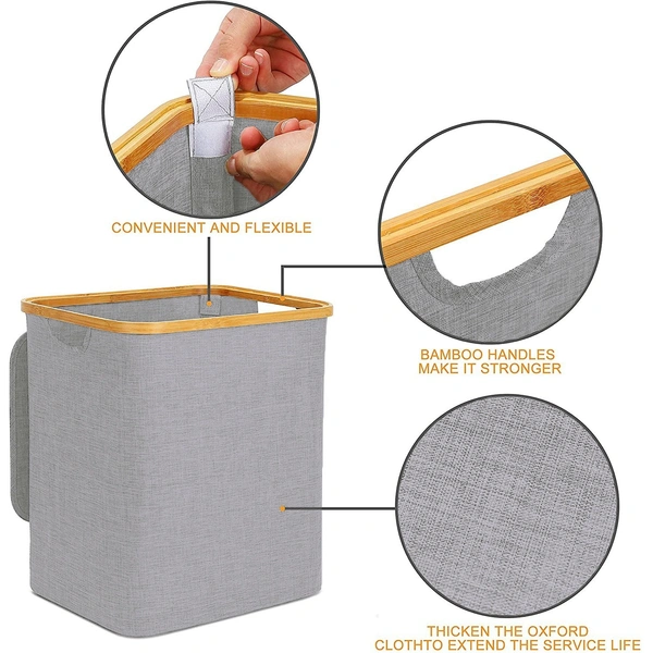 LUXE HOME INTERNATIONAL Laundry Basket for Clothes, Premium Bamboo Storage Bag with Lid Multipurpose Used In Laundry Rooms, Bedrooms, Bathrooms (40x45x33 cm, Grey) - 40X33X45CM, Grey