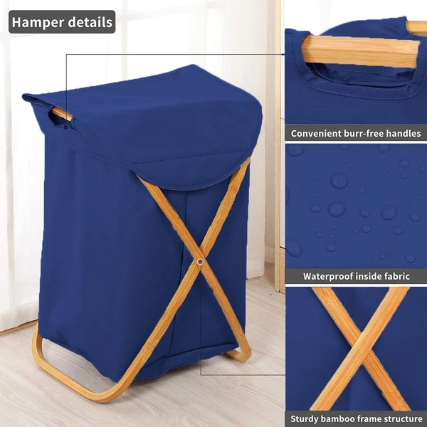 LUXE HOME INTERNATIONAL LaundryBasketforClothes,PremiumBambooBigStorageBagwithLidMultipurposeUsedInLaundryRooms,Bedrooms,Bathrooms(40x70cm,NavyBlue) - 40X36X70CM, Navy Blue, Lx_Landry Basket_Navy_40x70