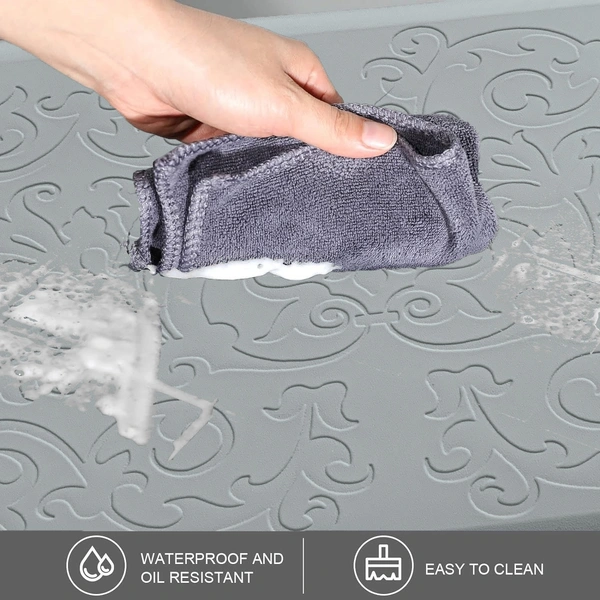 LUXE HOME INTERNATIONAL Anti-Fatigue (45x75 cm) Kitchen Mat – Cushioned Support, Stylish and Durable, Easy to Clean, Non-Slip Bottom – Ideal for Kitchen, Desk, Laundry, Garage - 45x75 cm, Silver