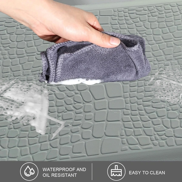 LUXE HOME INTERNATIONAL Anti-Fatigue (45x75 cm) Kitchen Mat – Cushioned Support, Stylish and Durable, Easy to Clean, Non-Slip Bottom – Ideal for Kitchen, Desk, Laundry, Garage - 45x75 cm, Silver