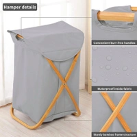 LUXE HOME INTERNATIONAL Laundry Basket for Clothes, Premium Bamboo Big Storage Bag with Lid Multipurpose Used In Laundry Rooms, Bedrooms, Bathrooms - 40x70 cm, Grey