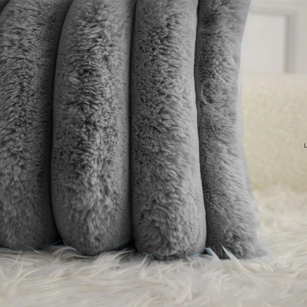 LUXE HOME INTERNATIONAL Luxurious Plush Cushion Covers Set of 2, 16x16 Inch, Soft Faux Fur Decorative Cushion Covers for Sofa, Chair, Bed, and Bedroom - Ideal for Kids, Cozy - 16"x16", Grey