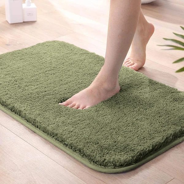 LUXE HOME INTERNATIONAL LuxeHomeBathmat2800GSMMicrofiberAntiSlipWaterAbsorbentMachineWashableandQuickDryVegasMatsforBathroom,Kitchen,Entrance(Green,40x60Cm,Packof1) - Green