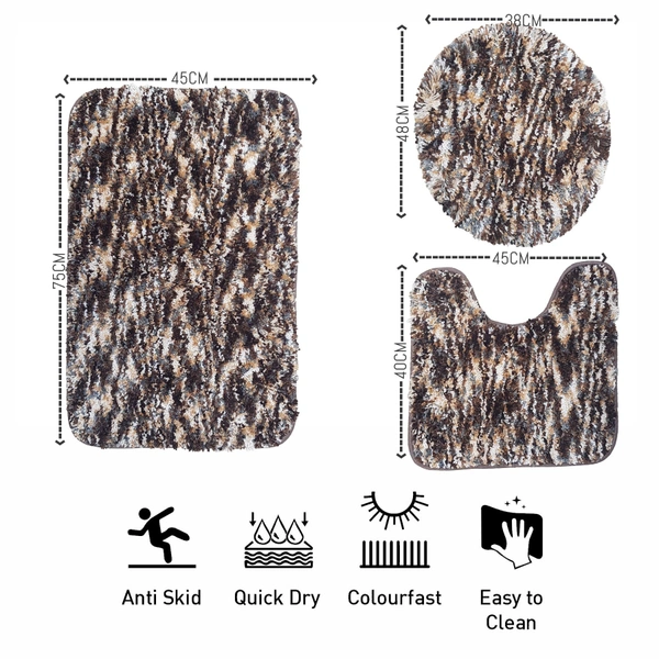 LUXE HOME INTERNATIONAL Bath mat Super Soft Anti Skid Hawaii Contour Set of 3 Piece Rugs for Bathroom (Walnut, Large) - 60x90 cm, Walnut