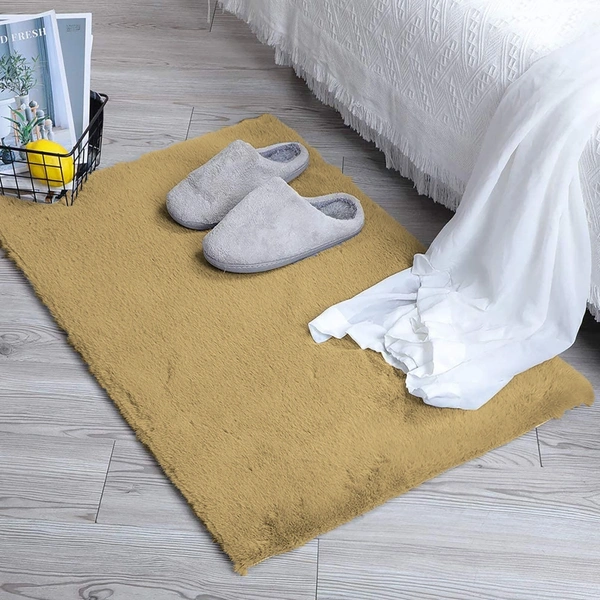 LUXE HOME INTERNATIONAL Ruffle Bath Mat Rabbit Fur 1000 Gsm Bathroom Door Rectangular Foot Mats Anti Skid Water Absorbent Easy Machine Washable Rug For Entrance|Kitchen Floor|45X75 Cm|Mocka|Pack Of 1 - 45x75 cm, Mocka