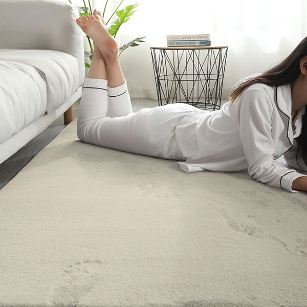 LUXE HOME INTERNATIONAL Rabbit Fur Super Soft Non Slip Floor Carpets for Bedroom, Livingroom - 3x5 Ft, Beige