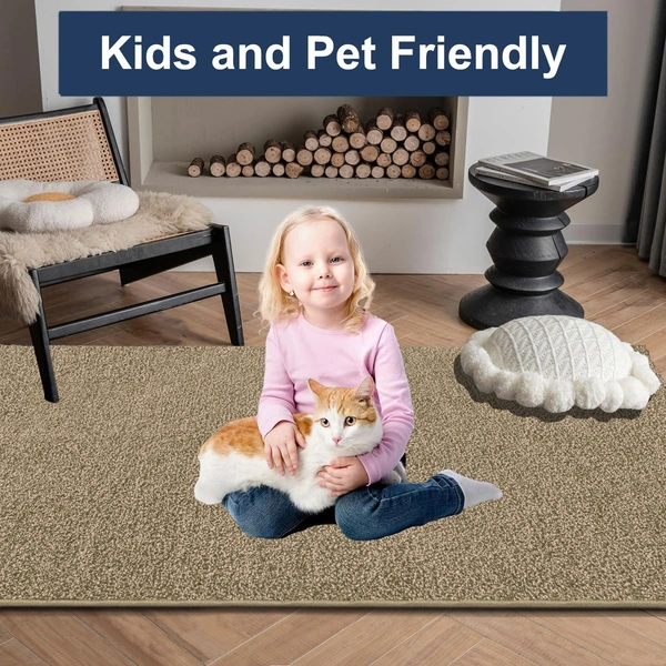 LUXE HOME INTERNATIONAL Ultra Soft Microfiber Area Rug - Non-Slip, Carpet for Living Room, Bedroom, and Home Decor - 4x6 Ft, Beige